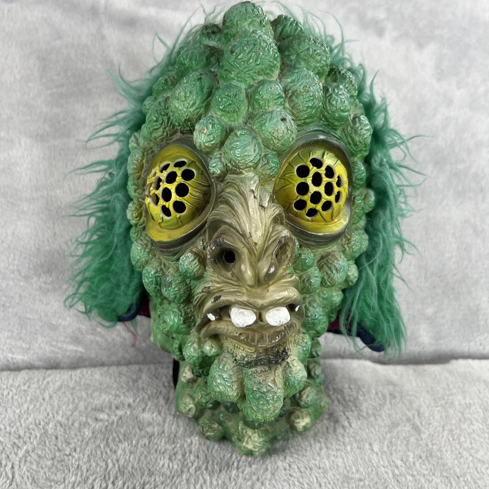Vtg Adult Halloween Mask The Fly Horror Full Head Green Hair Monster Bubble Skin